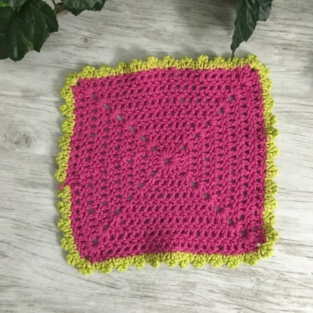 Handmade Cotton Crochet Wash Cloth Dish Rag Hot Pink Lime Green Bath Kitchen